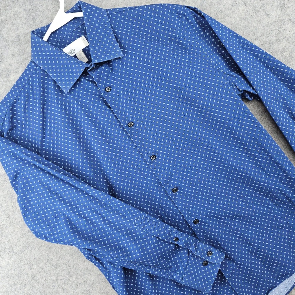 Nordstrom Rack Dress Shirt Men's M 15.5 32/33 Blue Geometric Trim Fit Office